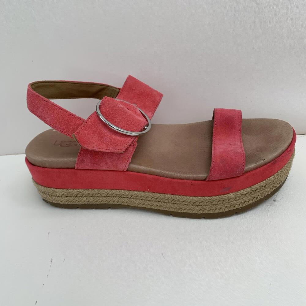 UGG April suede espadrille platform sandal coral pink womens size 9.5